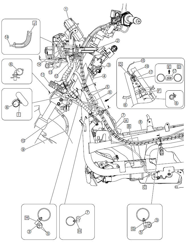 Throttle cables (left side view)