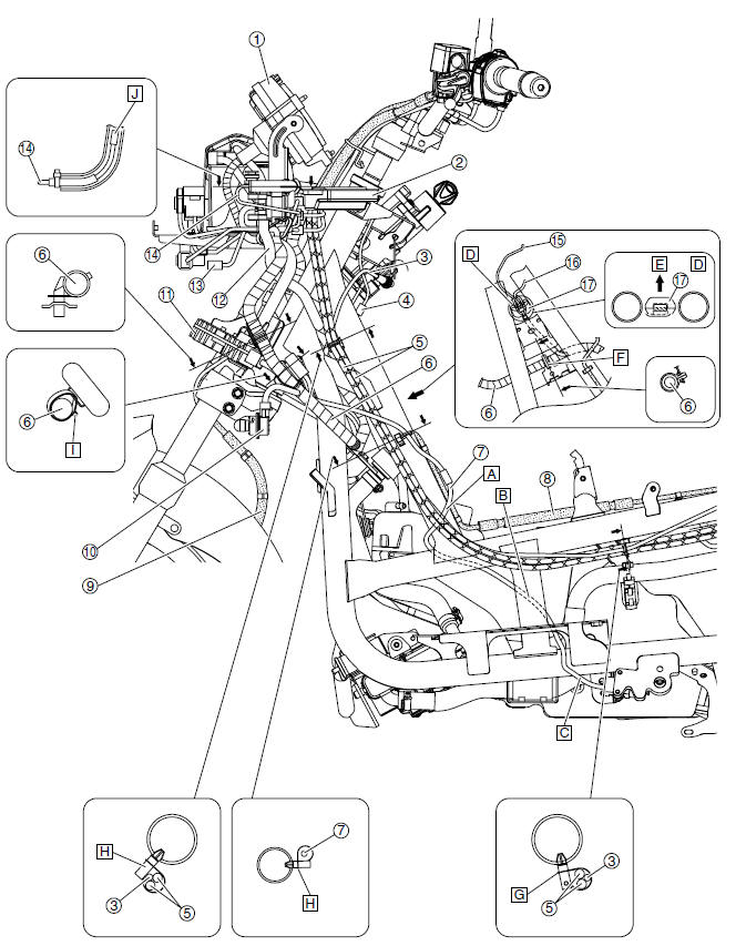 Throttle cables (left side view)