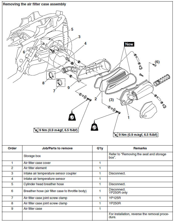 Removing the air filter case assembly